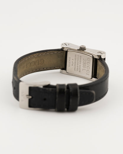 90s GUCCI 2300L Silver & Black Leather Watch