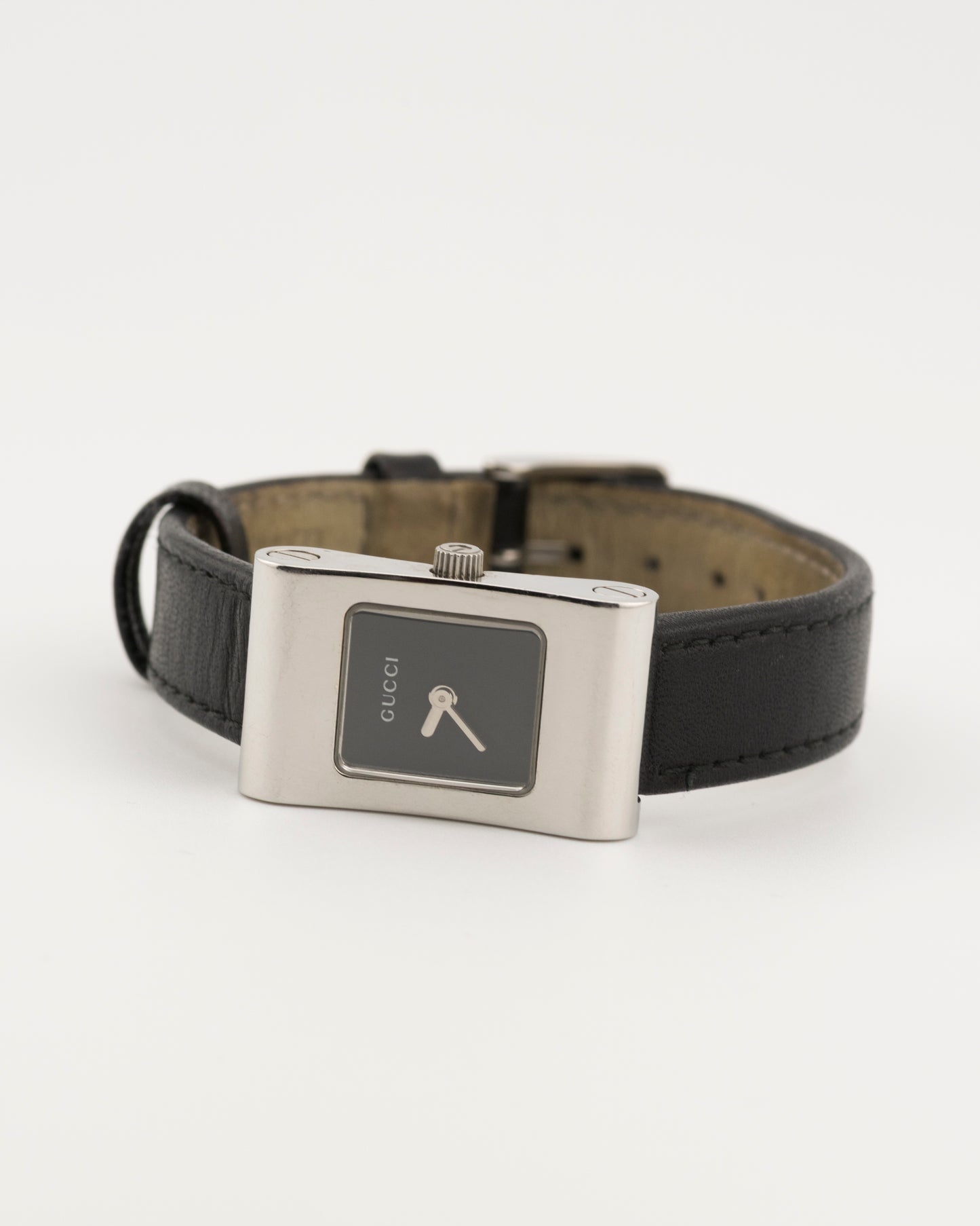 90s GUCCI 2300L Silver & Black Leather Watch