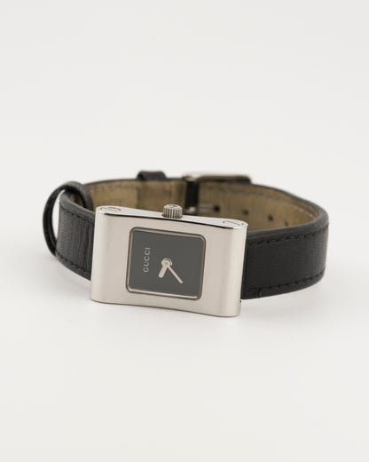 90s GUCCI 2300L Silver & Black Leather Watch