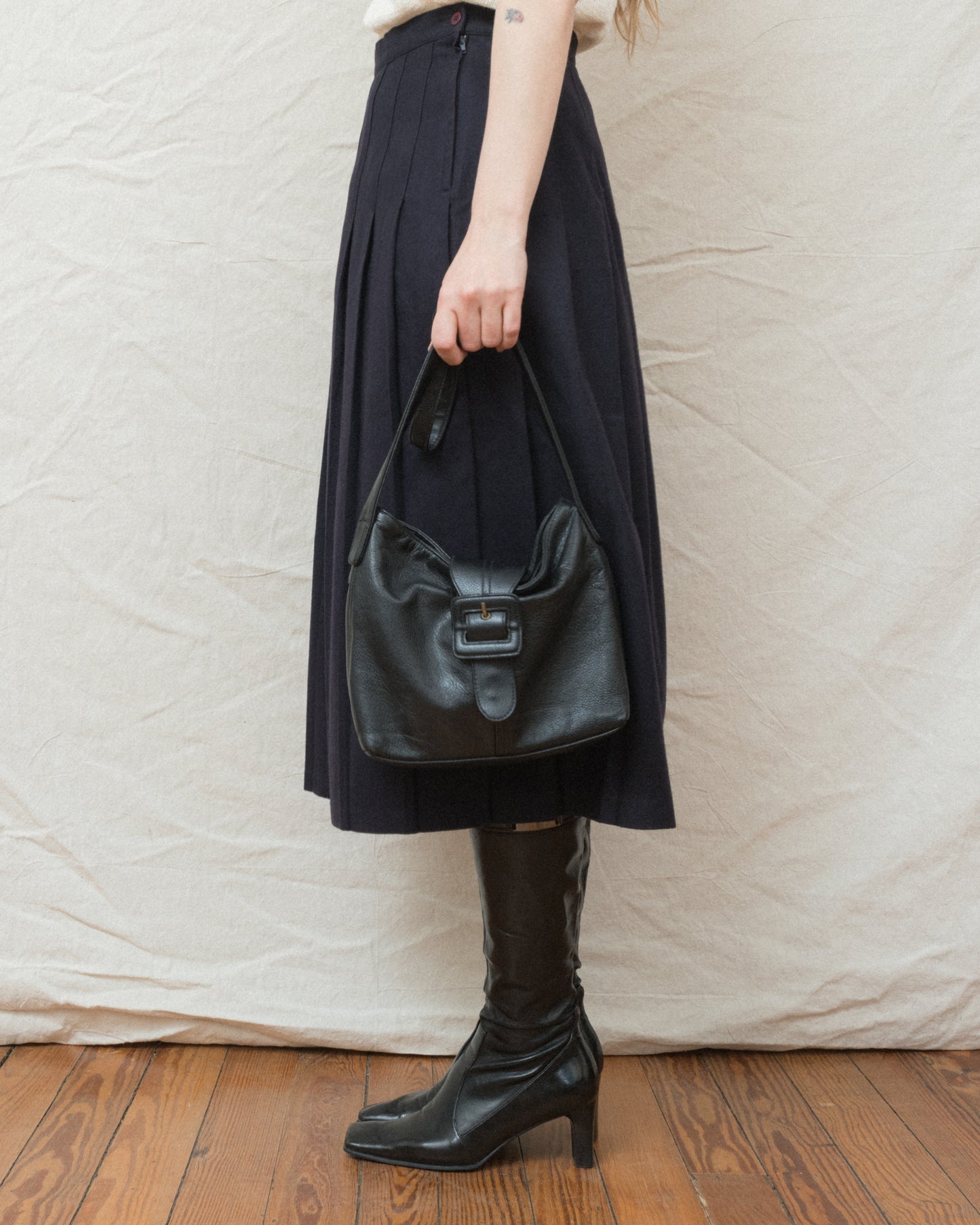 Vintage Black Leather Hobo Bag