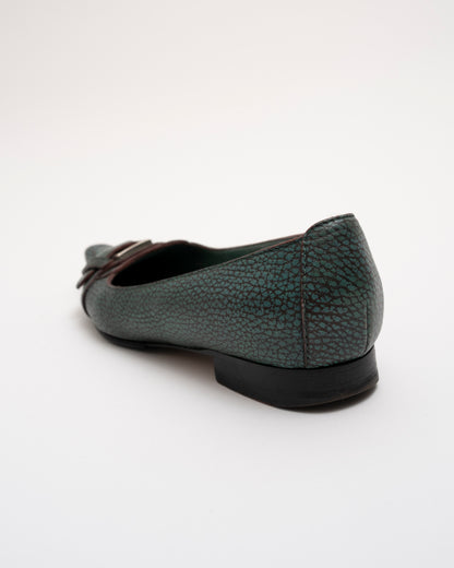 2000s LOEWE Teal Leather Pointed Flats (36)