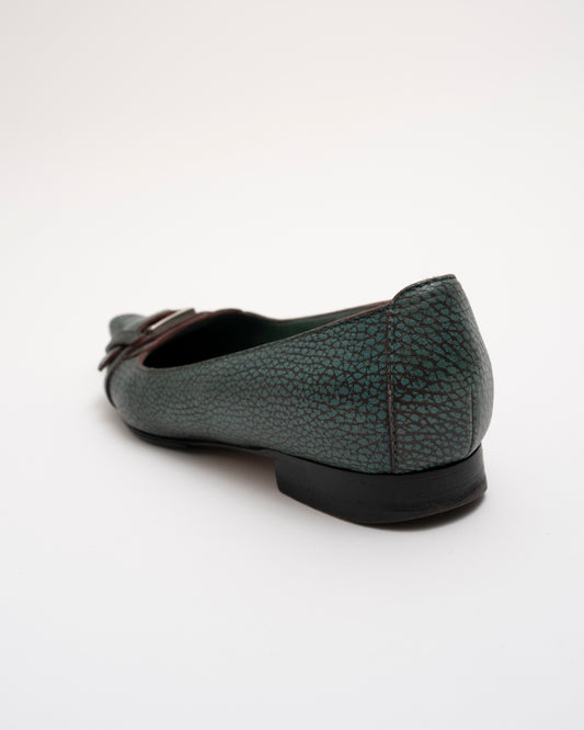 2000s LOEWE Teal Leather Pointed Flats (36)