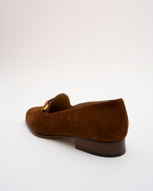 90s GUCCI Brown Suede Bamboo Horsebit Loafers (6.5)