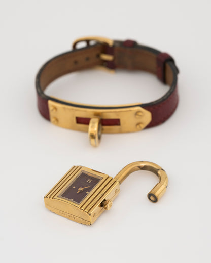 90s HERMES Kelly Maroon Padlock Watch