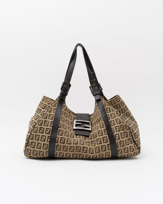 2000s FENDI Zucchino Buckle Hobo Bag