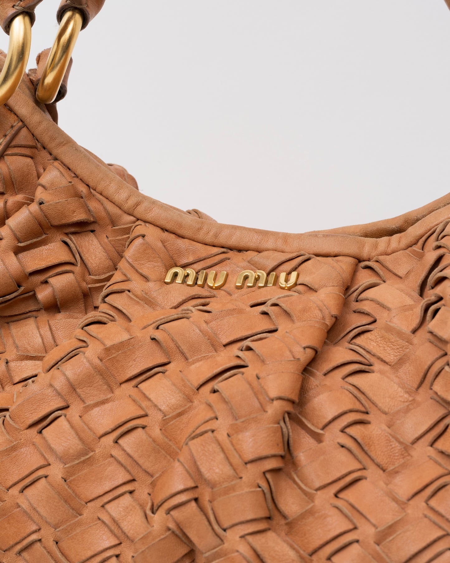 2000s MIU MIU Cognac Intrecciato Woven Leather Hobo Bag