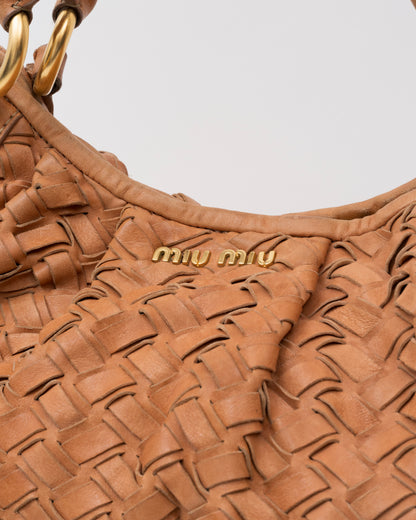 2000s MIU MIU Cognac Intrecciato Woven Leather Hobo Bag