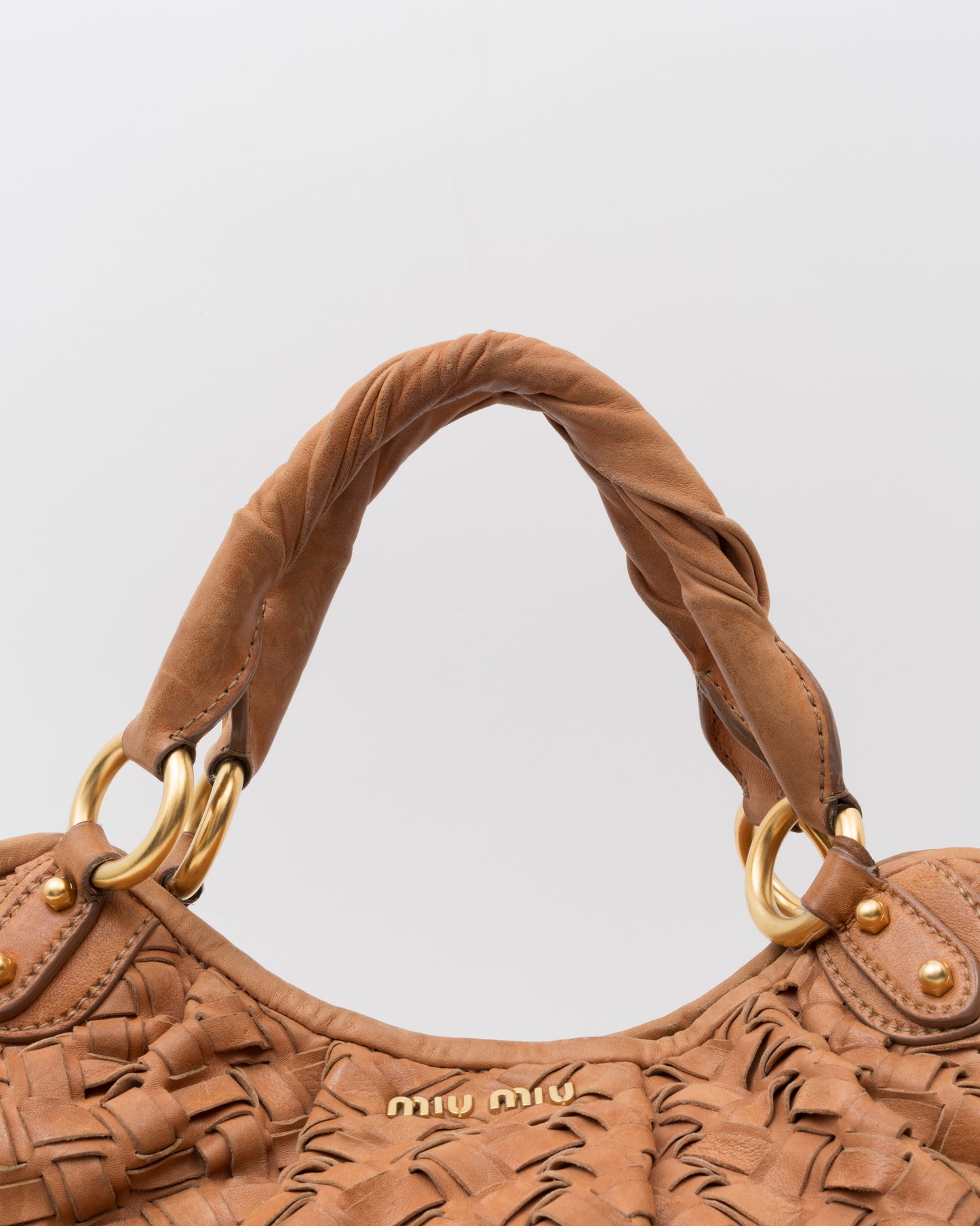 2000s MIU MIU Cognac Intrecciato Woven Leather Hobo Bag