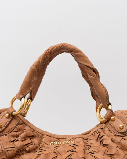 2000s MIU MIU Cognac Intrecciato Woven Leather Hobo Bag