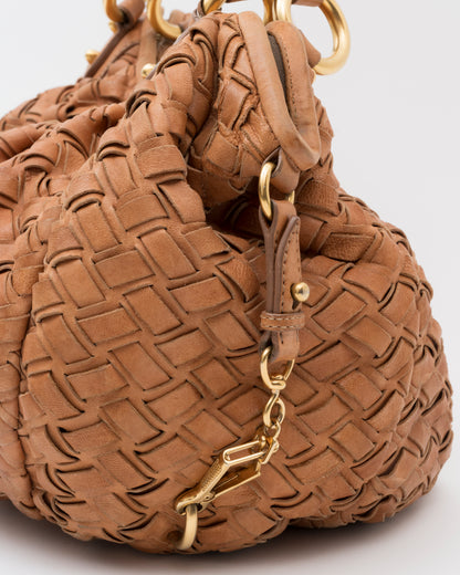 2000s MIU MIU Cognac Intrecciato Woven Leather Hobo Bag