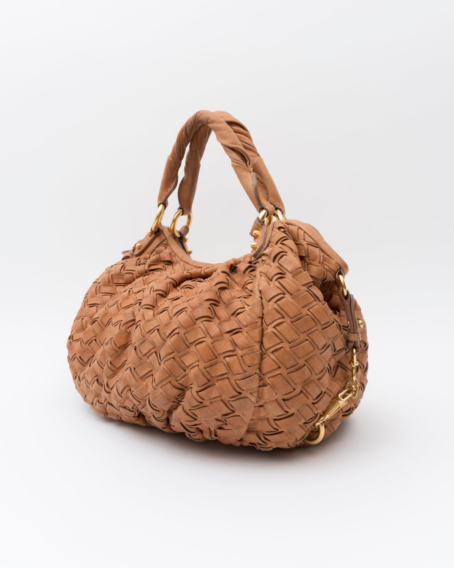 2000s MIU MIU Cognac Intrecciato Woven Leather Hobo Bag