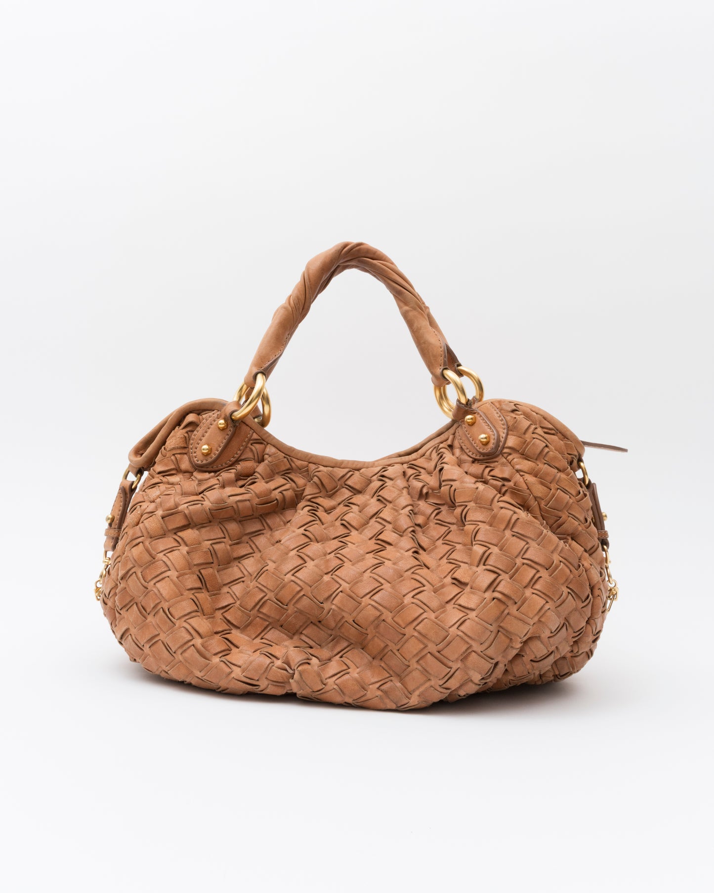 2000s MIU MIU Cognac Intrecciato Woven Leather Hobo Bag