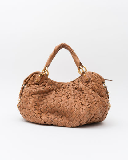 2000s MIU MIU Cognac Intrecciato Woven Leather Hobo Bag