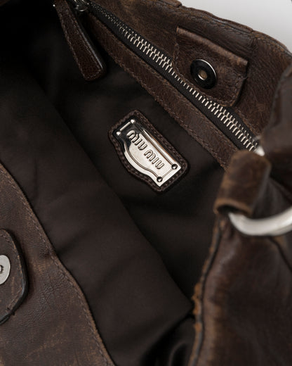 2000s MIU MIU Chocolate Distressed Patchwork Hobo Bag