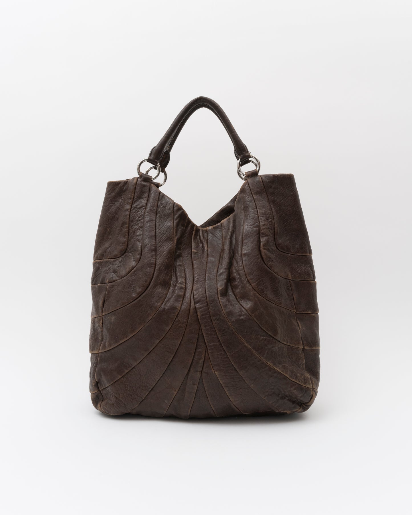 2000s MIU MIU Chocolate Distressed Patchwork Hobo Bag