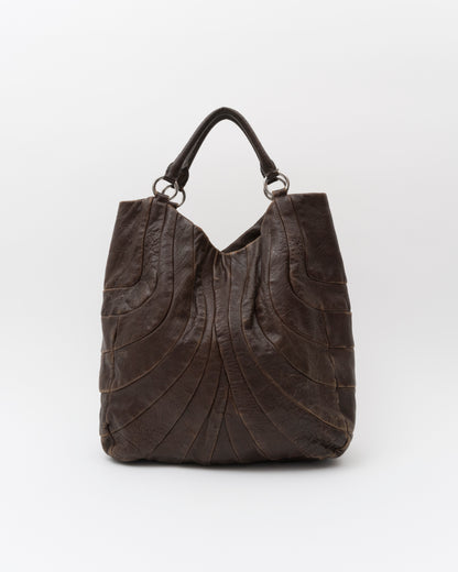 2000s MIU MIU Chocolate Distressed Patchwork Hobo Bag