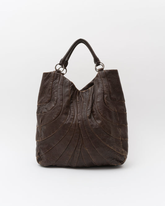 2000s MIU MIU Chocolate Distressed Patchwork Hobo Bag
