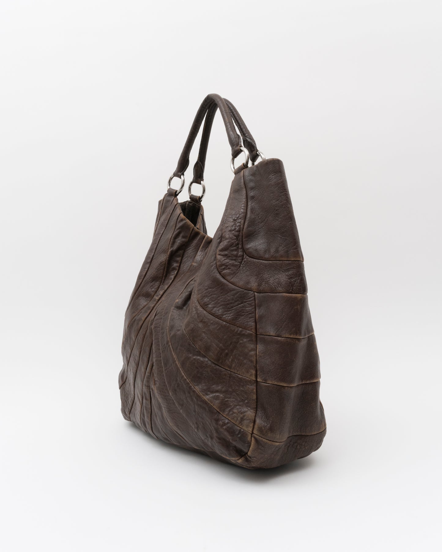 2000s MIU MIU Chocolate Distressed Patchwork Hobo Bag