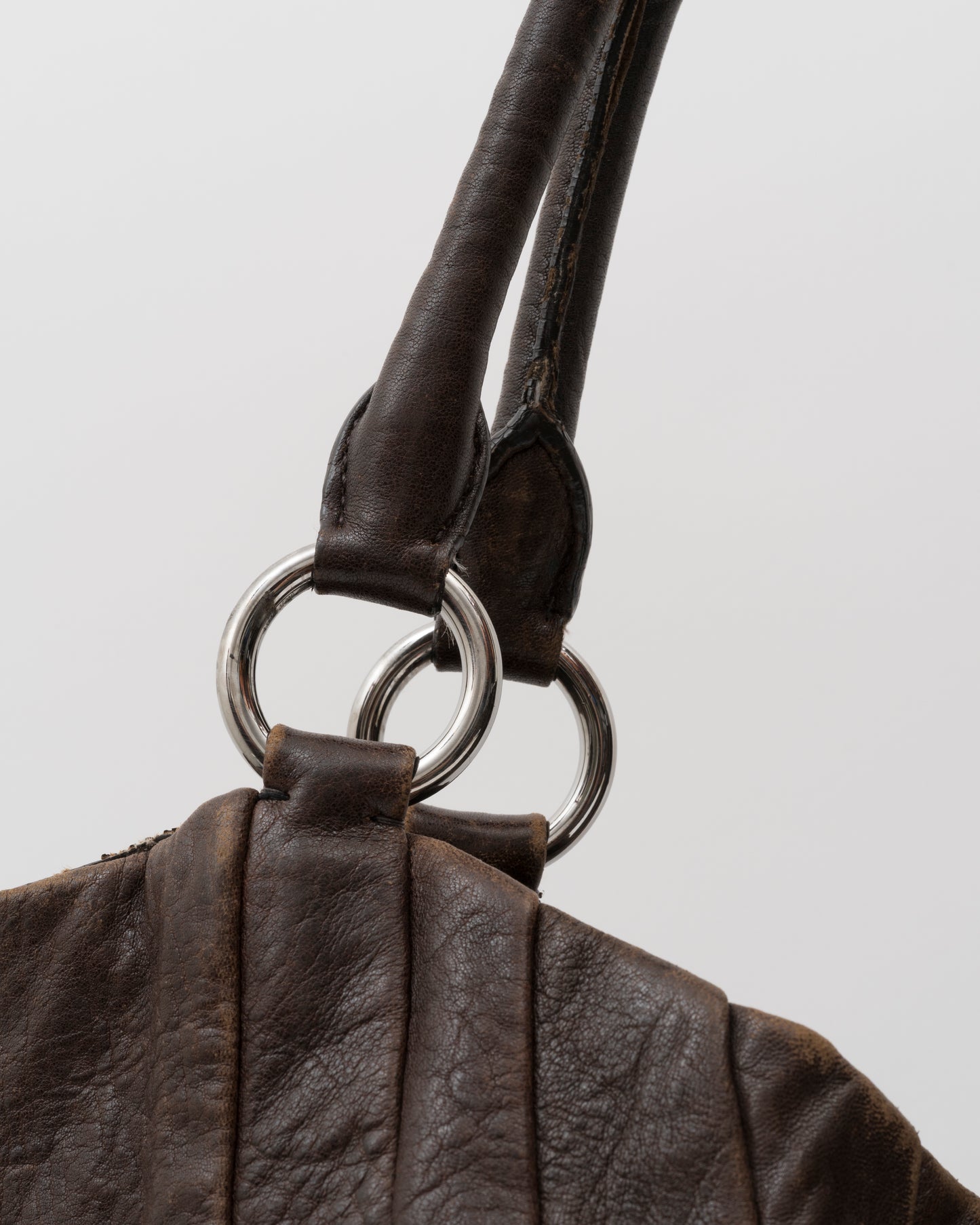 2000s MIU MIU Chocolate Distressed Patchwork Hobo Bag
