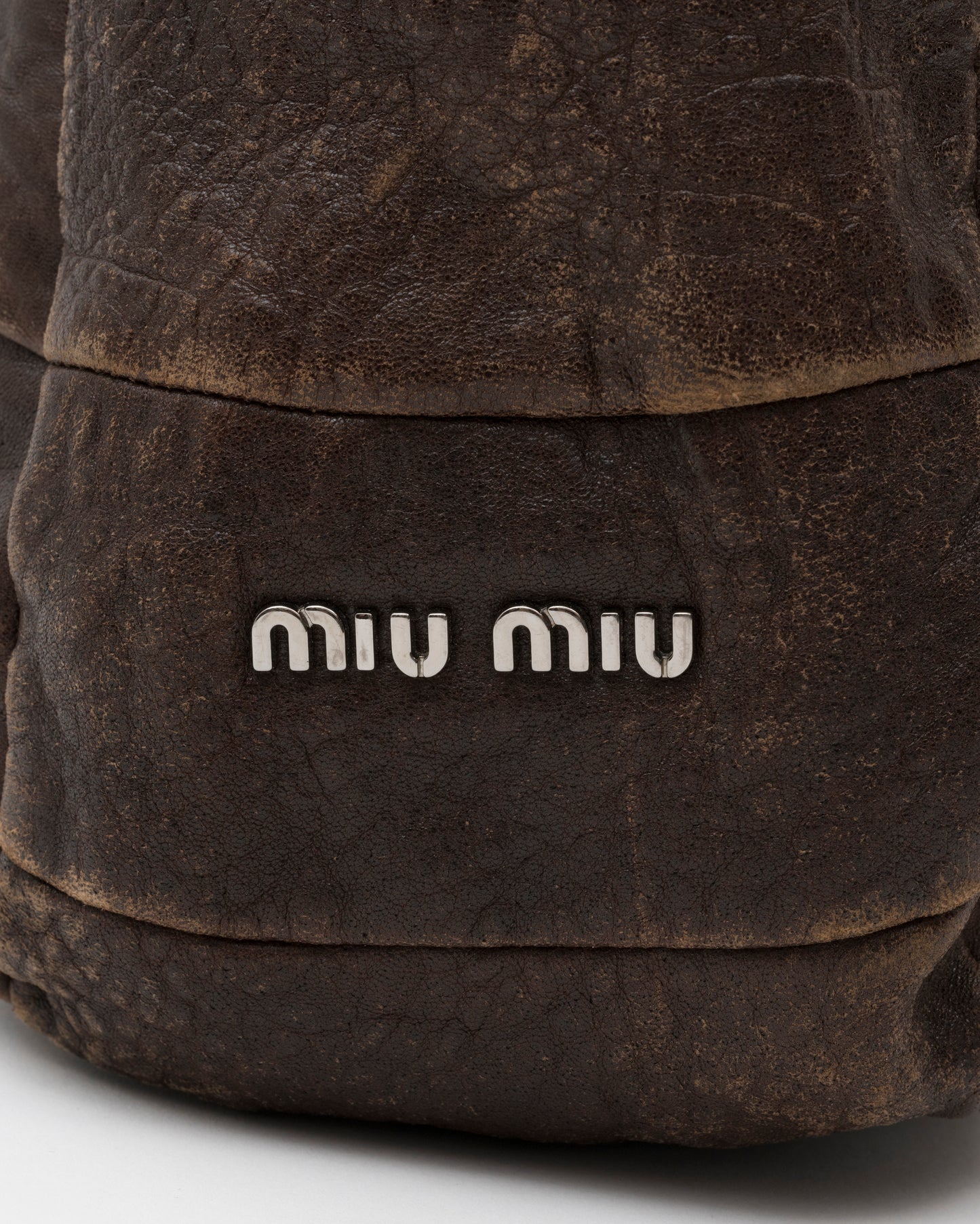 2000s MIU MIU Chocolate Distressed Patchwork Hobo Bag