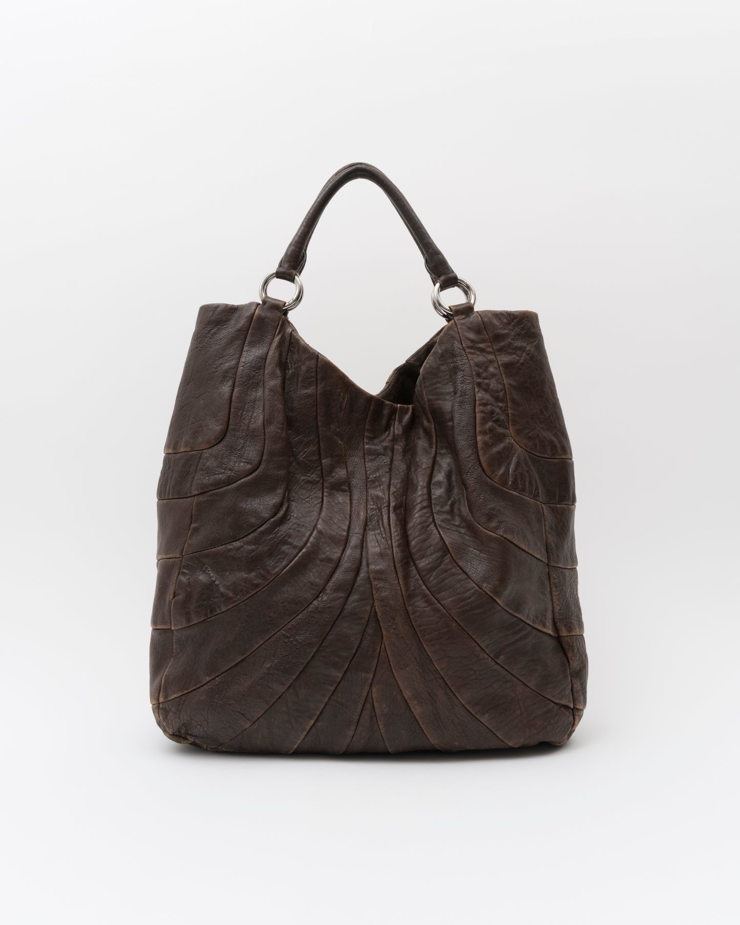2000s MIU MIU Chocolate Distressed Patchwork Hobo Bag