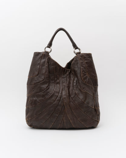 2000s MIU MIU Chocolate Distressed Patchwork Hobo Bag