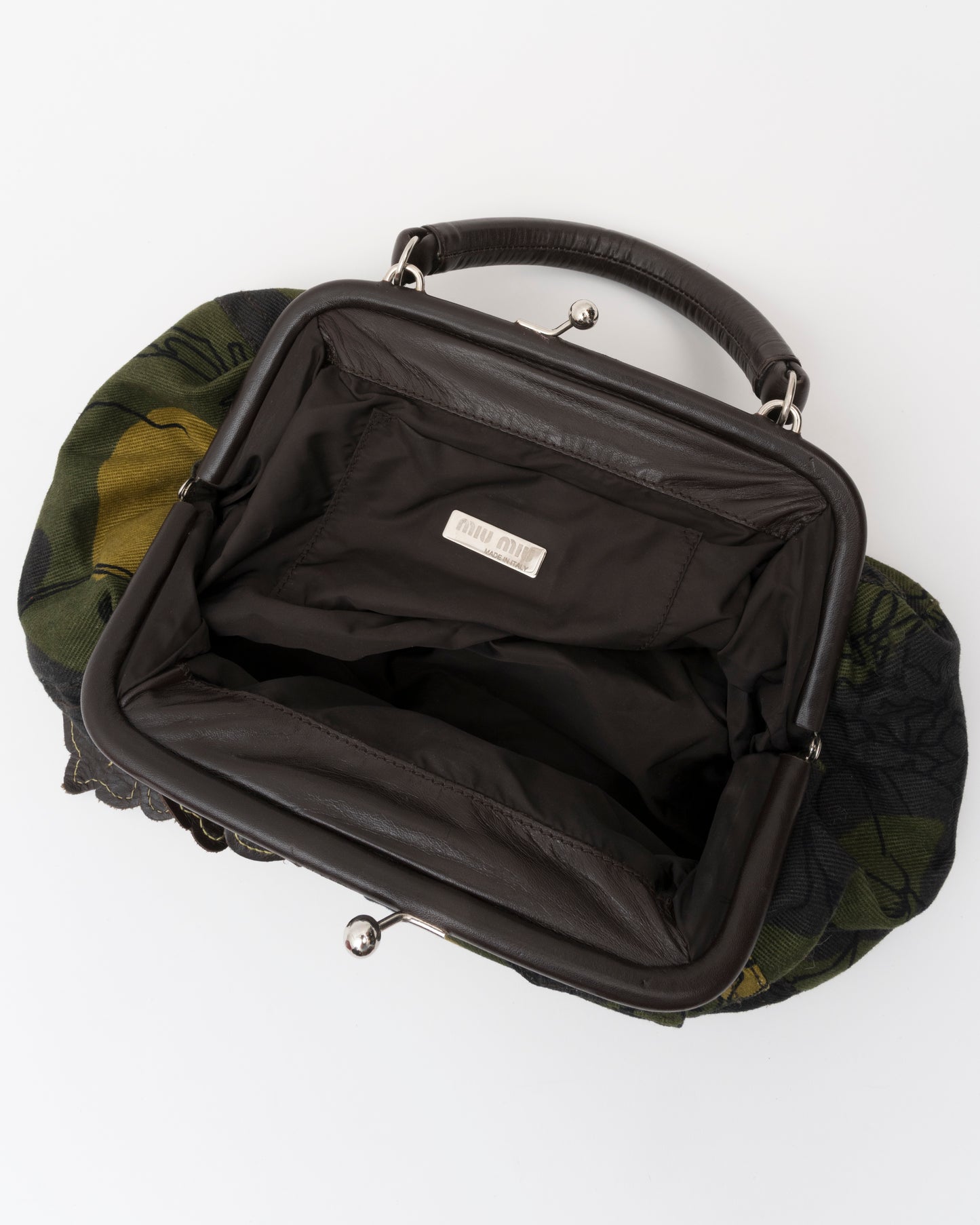 SS2003 MIU MIU Olive Canvas Hawaiian Hibiscus Frame Bag