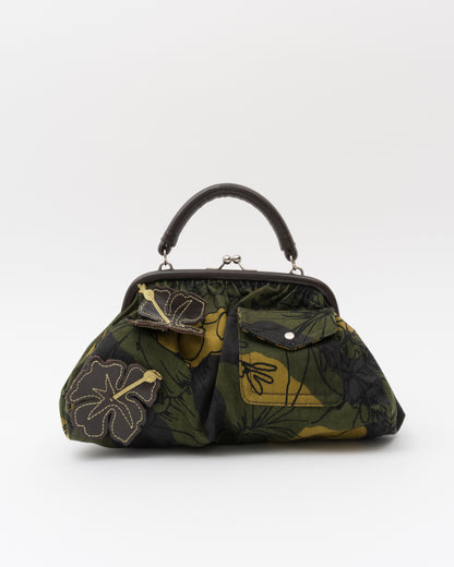 SS2003 MIU MIU Olive Canvas Hawaiian Hibiscus Frame Bag