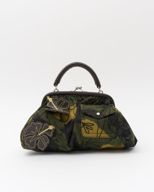 SS2003 MIU MIU Olive Canvas Hawaiian Hibiscus Frame Bag