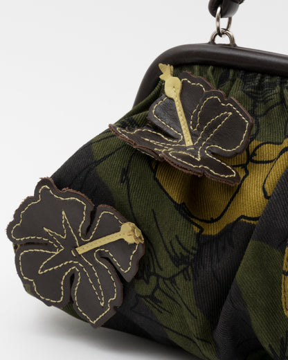 SS2003 MIU MIU Olive Canvas Hawaiian Hibiscus Frame Bag