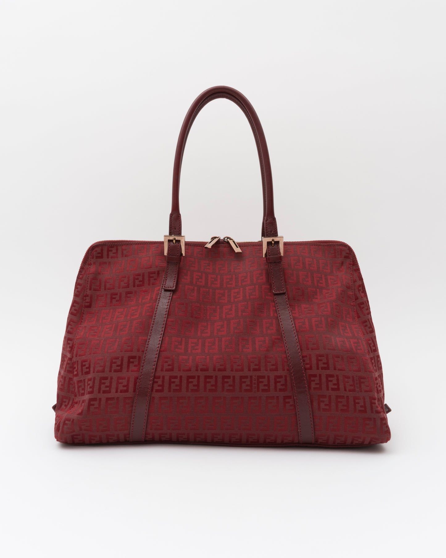 90s FENDI Red Zucchino Double Zip Satchel