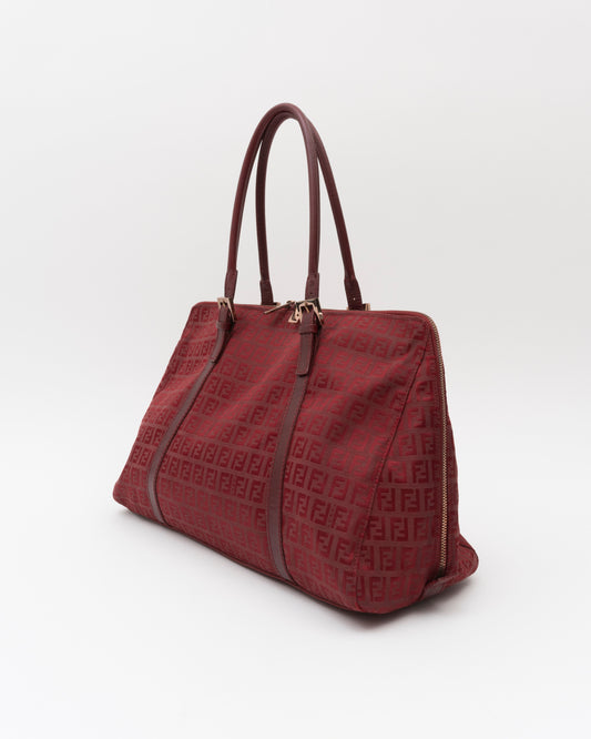90s FENDI Red Zucchino Double Zip Satchel