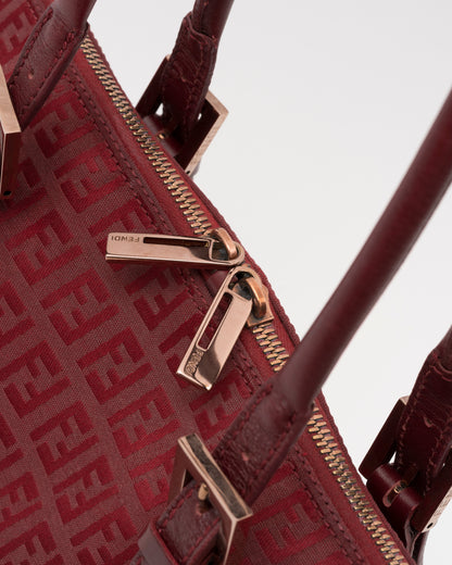 90s FENDI Red Zucchino Double Zip Satchel