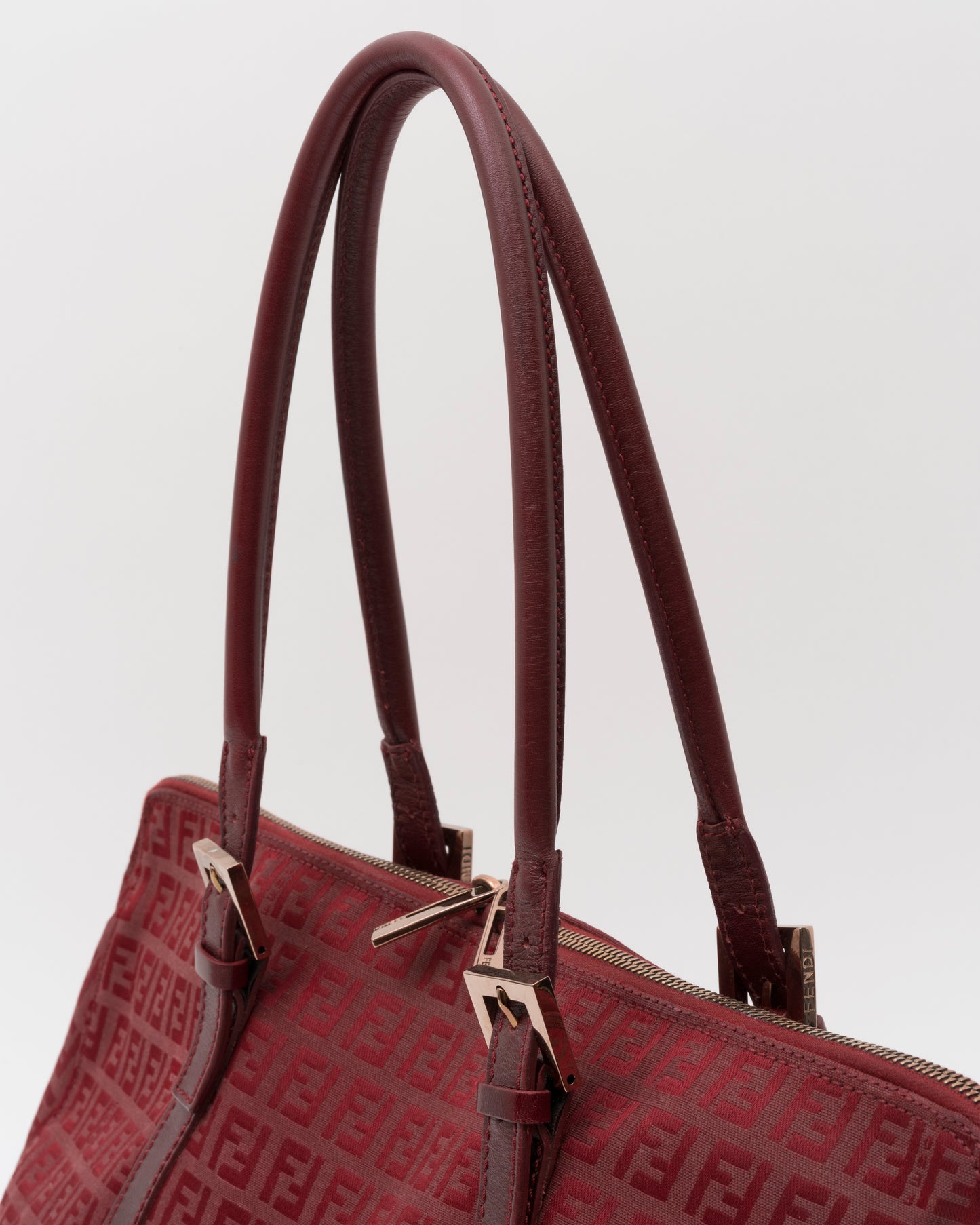 90s FENDI Red Zucchino Double Zip Satchel