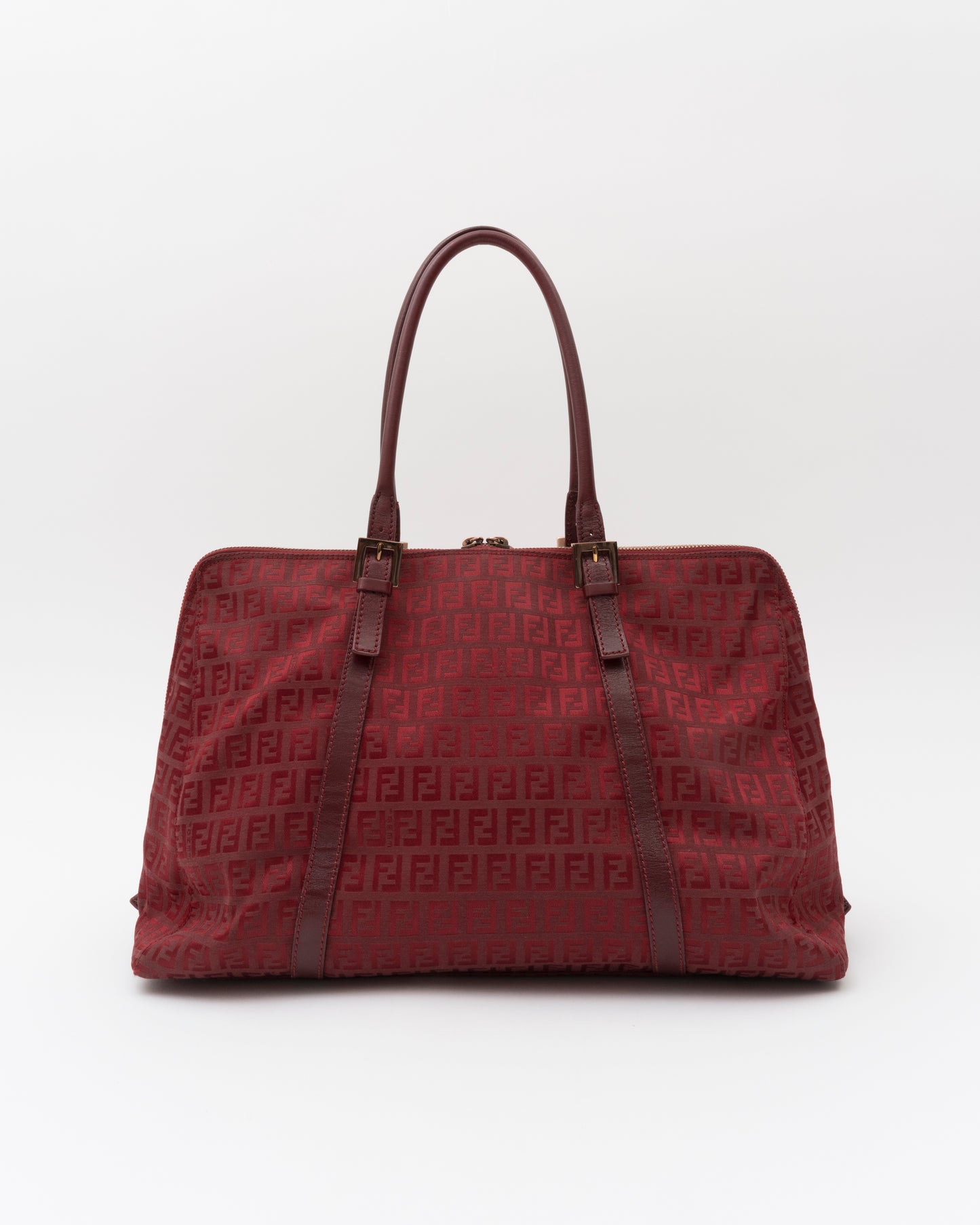 90s FENDI Red Zucchino Double Zip Satchel