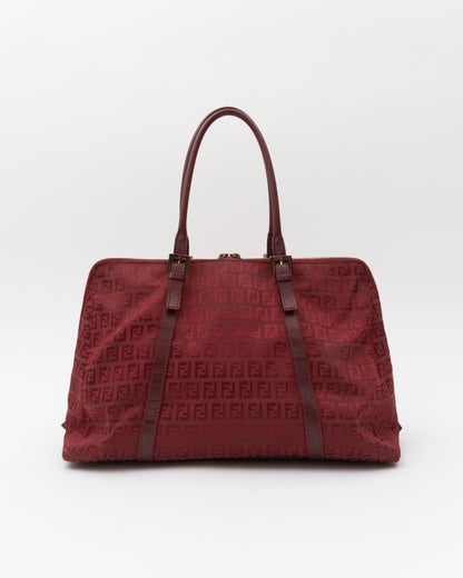 90s FENDI Red Zucchino Double Zip Satchel