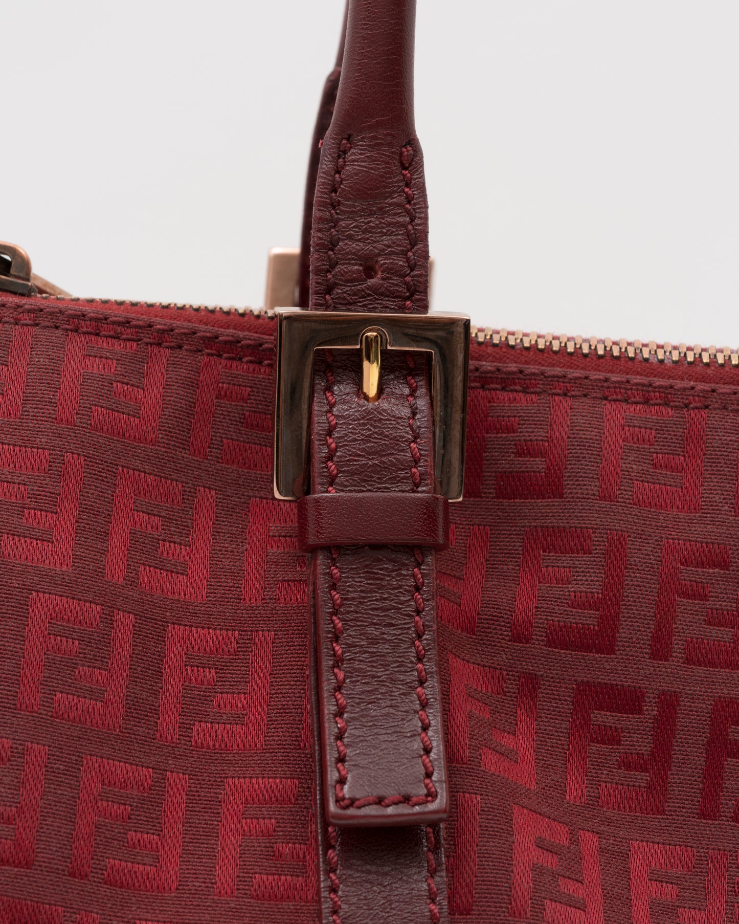 90s FENDI Red Zucchino Double Zip Satchel