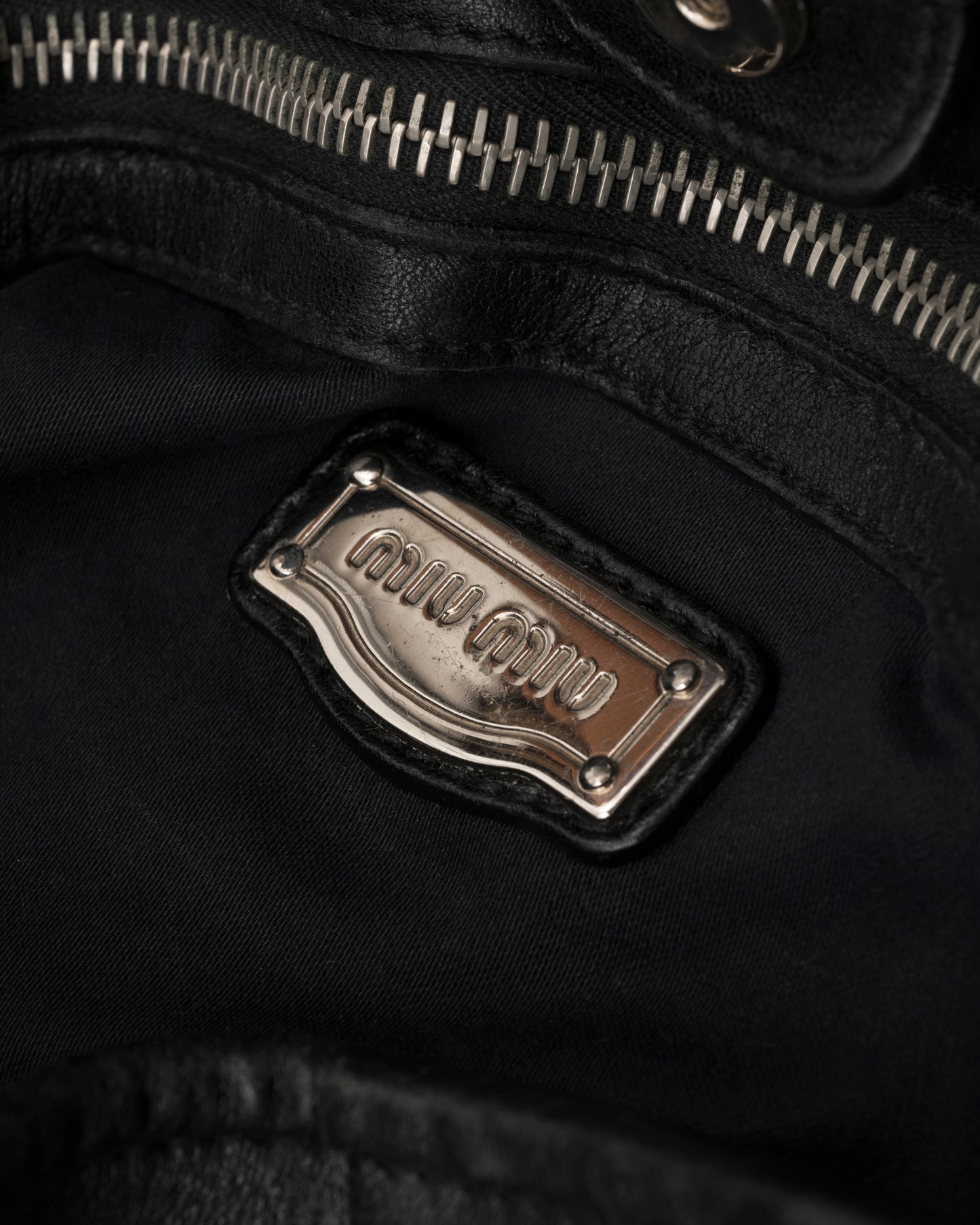 2000s MIU MIU Black Vitello Lux Front Pocket Hobo Bag