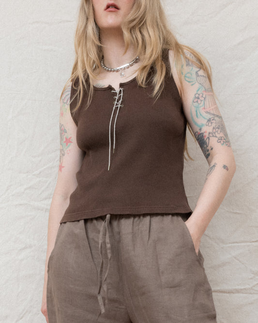 Vintage Chocolate Rib Knit Tank Top (S/M)