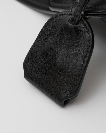 2000s MIU MIU Black Vitello Lux Front Pocket Hobo Bag