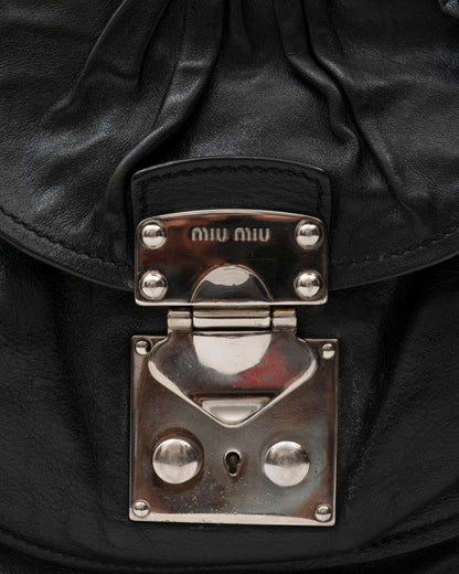 2000s MIU MIU Black Vitello Lux Front Pocket Hobo Bag