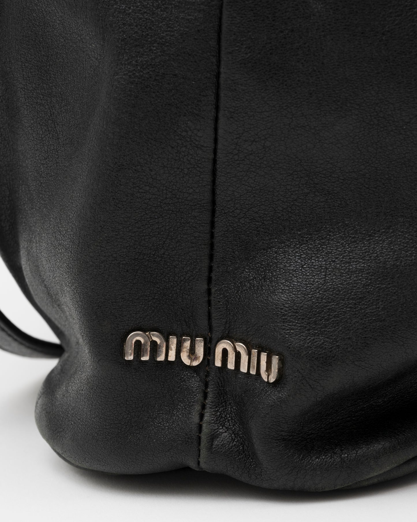 2000s MIU MIU Black Vitello Lux Front Pocket Hobo Bag