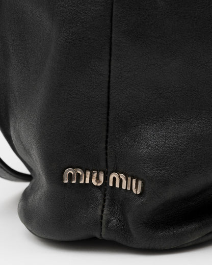 2000s MIU MIU Black Vitello Lux Front Pocket Hobo Bag