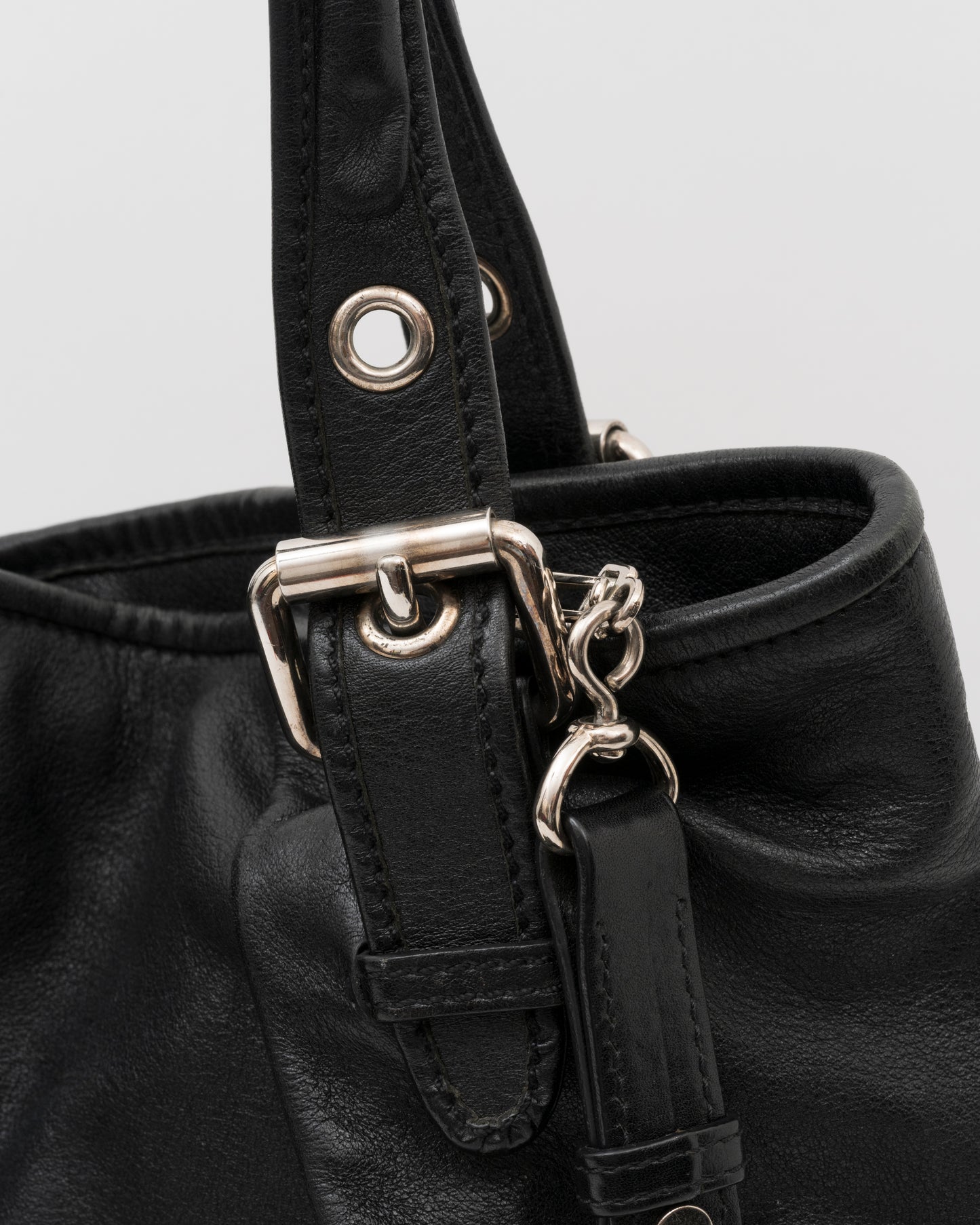 2000s MIU MIU Black Vitello Lux Front Pocket Hobo Bag