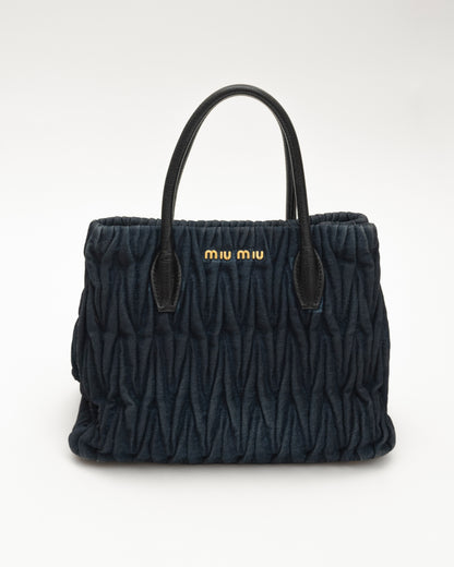 2000s MIU MIU Overdyed Indigo Denim Matelasse Bag