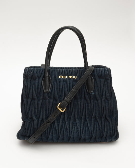 2000s MIU MIU Overdyed Indigo Denim Matelasse Bag