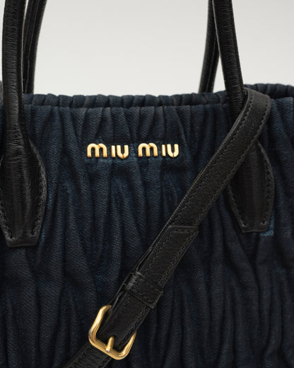 2000s MIU MIU Overdyed Indigo Denim Matelasse Bag