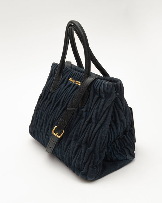 2000s MIU MIU Overdyed Indigo Denim Matelasse Bag