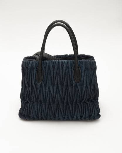 2000s MIU MIU Overdyed Indigo Denim Matelasse Bag