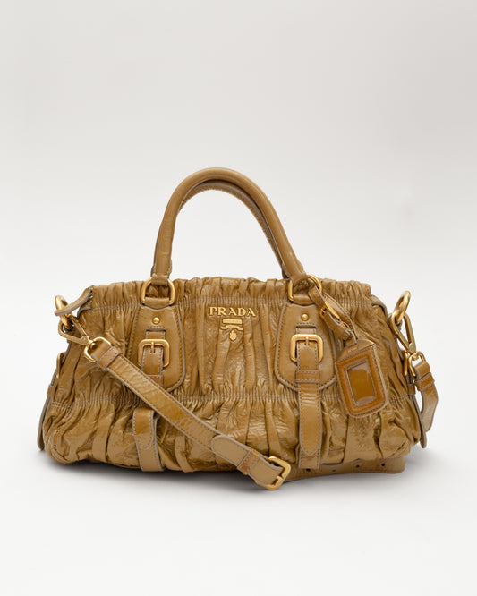 2000s PRADA Mustard Vernice Gaufre Satchel (as is)